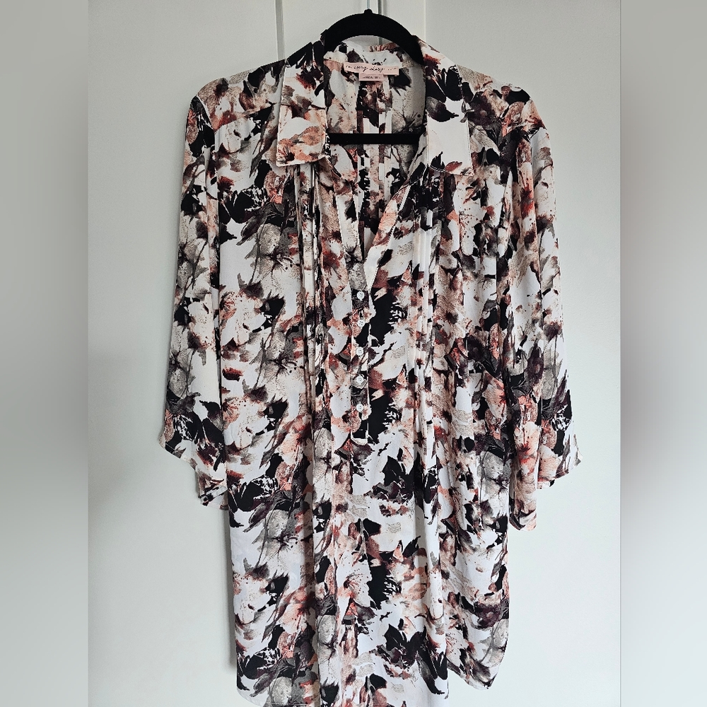 Penningtons Floral 3/4 Bell Sleeve Tunic Tie Back Blouse Size 2X
